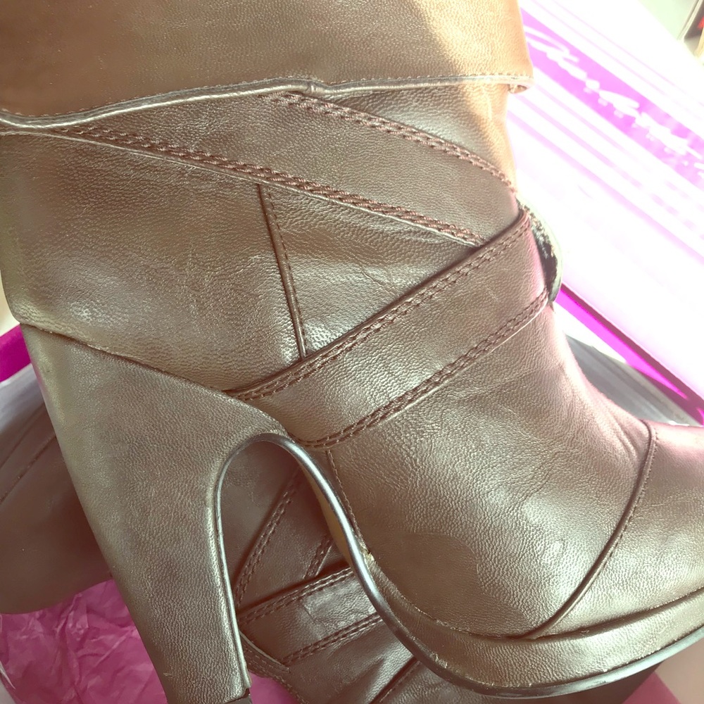 Brown faux leather boots